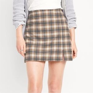 Old Navy Plaid Mini Skirt with Side Slit - Brown & Gray